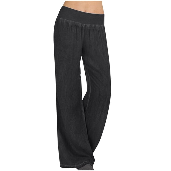 Inleife Women Casual Trousers Elastic Waist Solid Loose Long Pants Black 4 (S)