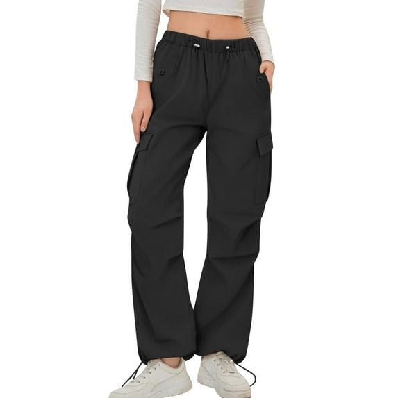 Inleife Women Elastic Waisted Parachute Hiking Pants with Pockets Lightweight Baggy Pants