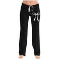 thumbnail image 1 of Inleife Women Fashion Bow Printing Pants Elastic Waist Drawstring Fallow Full Length Pants Black L, 1 of 5