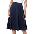 thumbnail image 1 of Inleife Women Girl Stretch High Waist Pleated Mid Length Version Knit Flared Skirt Dark Blue M, 1 of 4