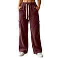 thumbnail image 1 of Inleife Women High Waist Corduroy Cargo Wide Leg Pants, Elastic Waist Drawstring Multi Pocket Casual Lounge Trousers, 1 of 6