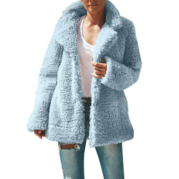 Inleife Women Plus Size Winter Warm Loose Plush Turndown Collar Jacket Coat