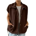 thumbnail image 1 of Inleife Women Pocket Vest Stand Collar Jacket Winter Sleeveless Fleece Button Solid Outerwear, 1 of 6
