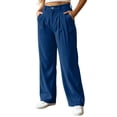thumbnail image 1 of Inleife Women Solid Corduroy Cargo Pants High Waist Wide Leg Casual Trousers Elastic Drawstring Multi Pockets Daily Loungewear, 1 of 6