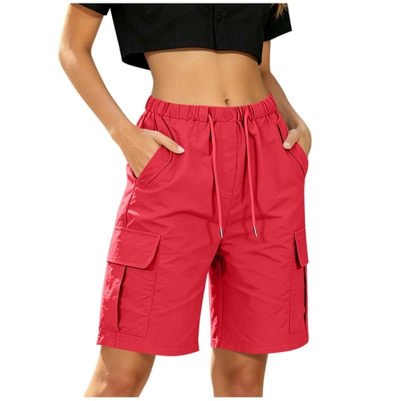 Inleife Women Solid Half Shorts Thin Waist Pull Regular Hiking Shorts Bermuda Summer Casual Shorts With Pockets