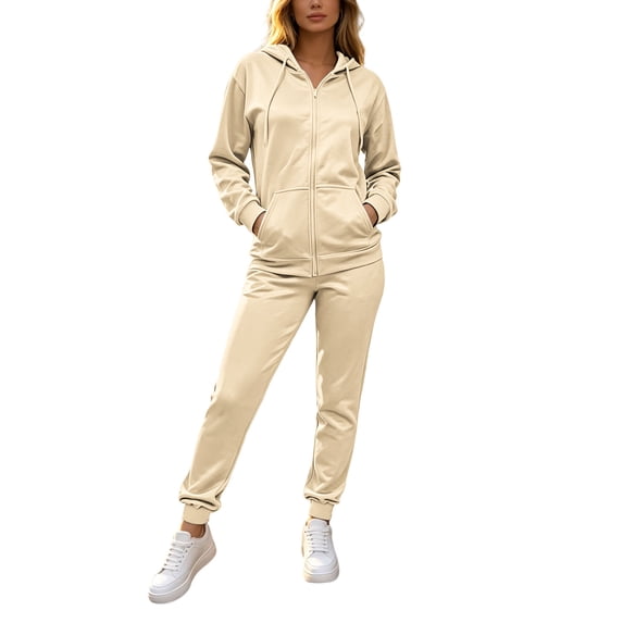 Inleife Women Solid Sweatsuit 2 Piece Outfit, Full Zip Fleece Hoodie Jacket & Jogger Pants With Pockets, Loose Casual Loungewear Matching Set
