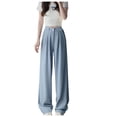 thumbnail image 1 of Inleife Women Wide Legs High Waist Loose And Versatile Straight Leg Pants With A Drooping Feel Light Blue M, 1 of 4