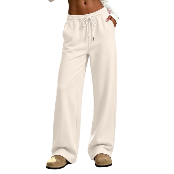 Inleife Women's Baggy Solid Wide Leg Sweatpants, Comfortable Drawstring Waist Sports Pants with Side Pockets for Fall Winter