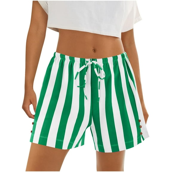 Inleife Women's Beach Lounge Shorts Casual Striped High Waisted Sleep Pajama Shorts Green S