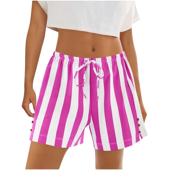 Inleife Women's Beach Lounge Shorts Casual Striped High Waisted Sleep Pajama Shorts Hot Pink M