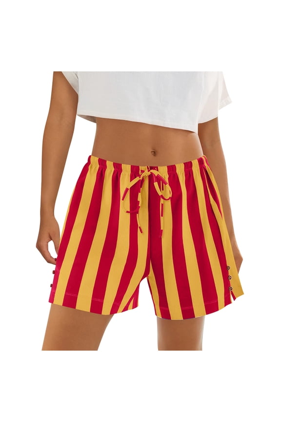 Women's Beach Lounge Shorts Casual Striped High Waisted Sleep Pajama Shorts Red L