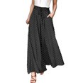 thumbnail image 1 of Inleife Women's Bohemian Polka Dots Wide Leg Pants Fashion Ladies Elastic Waist Drawstring Pocket Full Length Pants Black L, 1 of 5