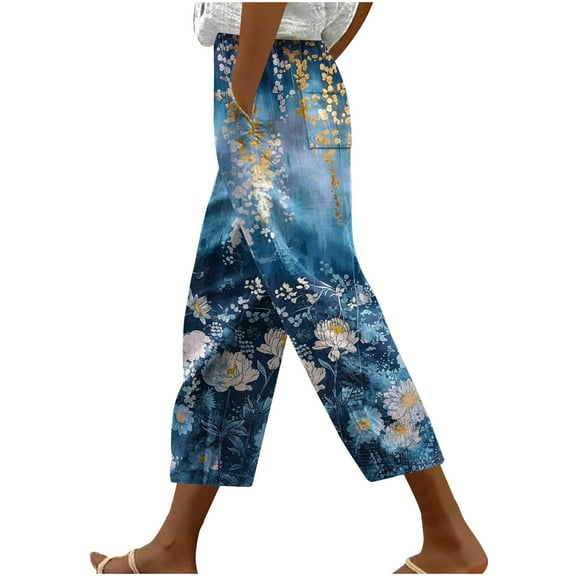 Inleife Women's Casual Capris Loose Harlan Pants With Drawstring Solid Color Lace Up Pockets Fashionable Cropped Pants