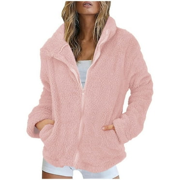 Inleife Women's Casual Long Sleeve Zip Up Jackets Turndown Collar Fall Winter Outerwear Casual Fuzzy Coats with Pockets