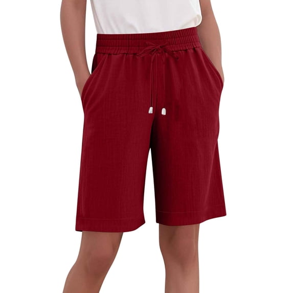 Inleife Women's Casual Loose Baggy Shorts Cotton And Linen Trousers Overalls Cropped Solid Color Shorts with Pockets Wine L