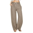 thumbnail image 1 of Inleife Women's Casual Pants Fashion Solid Color Drawstring Elastic High Waist Texture Straight Barrel Pants, 1 of 6