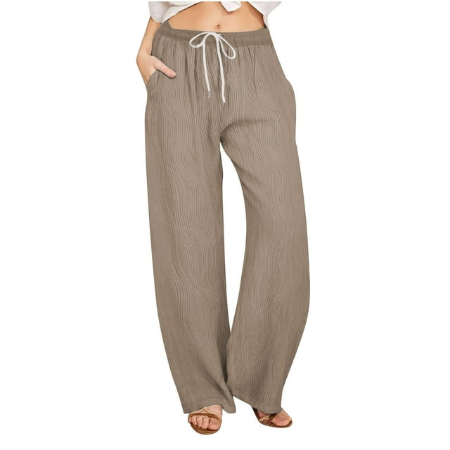 Inleife Women's Casual Pants Fashion Solid Color Drawstring Elastic High Waist Texture Straight Barrel Pants