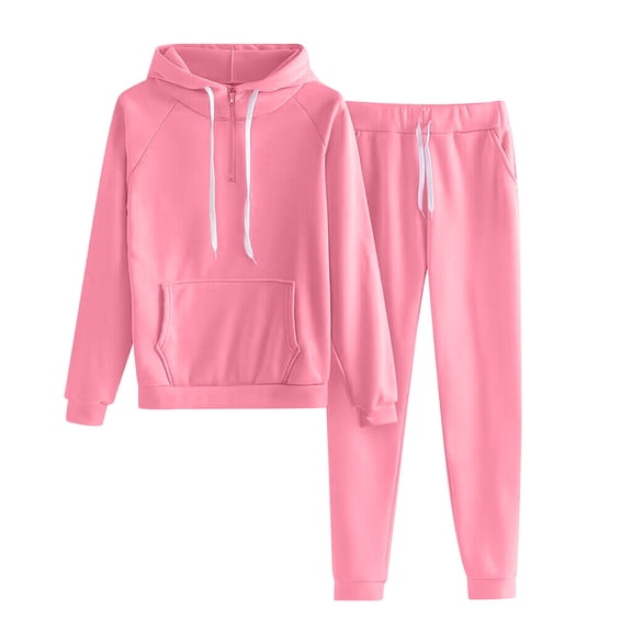 Inleife Women's Casual Solid Color Zipper Sets Raglan Loose Hooded Top Sweatshirt And Long Pants Long Sleeved Hooded Set Suits