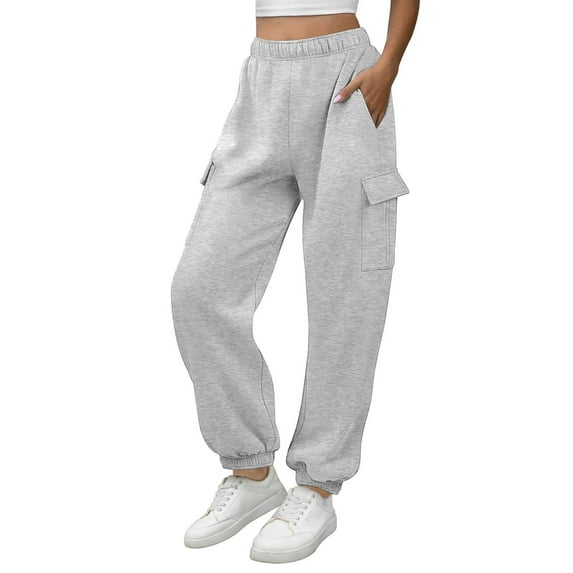 Inleife Women's Casual Sweatpants Solid Color Elastic Waist Trousers Long Straight Work Pants