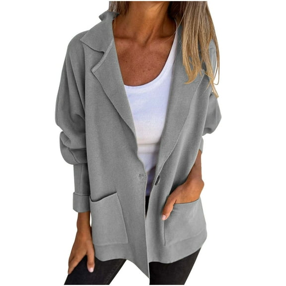 Inleife Women's Casual Versatile Lapel Pocket Jackets Coat Long Sleeve Hoodless Casual Coat/jacket