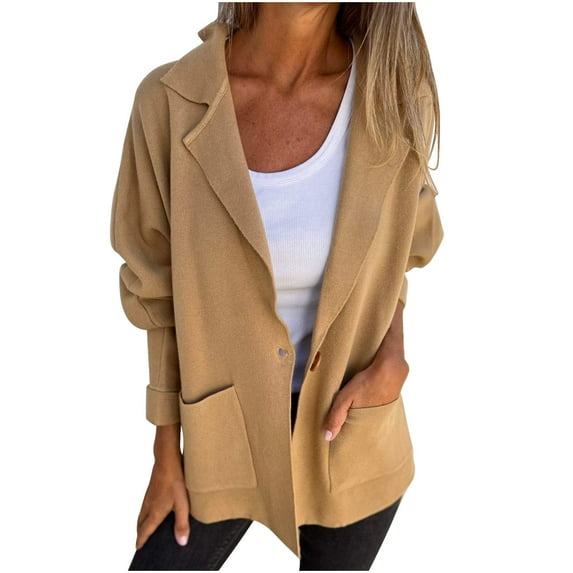 Inleife Women's Casual Versatile Lapel Pocket Jackets Coat Long Sleeve Hoodless Casual Coat/jacket
