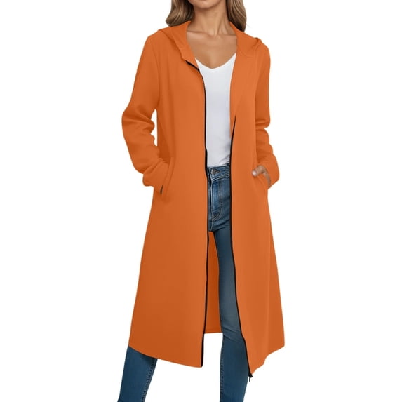 Inleife Women's Classic Longline Zipper Jackets Hooded Cardigan In Soft Fabric Featuring Side Pockets And An Open Front