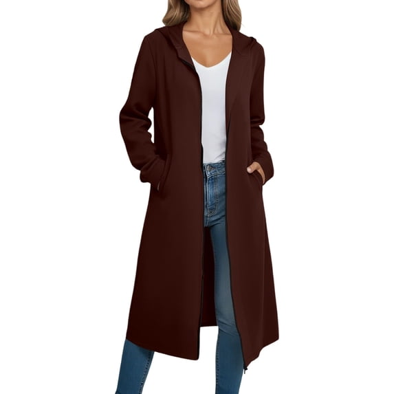Inleife Women's Classic Longline Zipper Jackets Hooded Cardigan In Soft Fabric Featuring Side Pockets And An Open Front