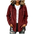 thumbnail image 1 of Inleife Women's Corduroy Hooded Jacket, Button-Down Casual Shacket with Chest Flap Pockets & Long Sleeves, 1 of 6