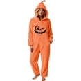 thumbnail image 1 of Inleife Women's Cozy Plush Fleece Full Zip Pumpkin Hooded Onesie, Halloween Holiday One-Piece Romper with Side Pockets for Home Wear, 1 of 6