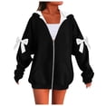 thumbnail image 1 of Inleife Women's Daily Bow Loose Fit Hoodies Long Sleeved Off Shoulder Hooded Sweatshirt Pullover Top, 1 of 5