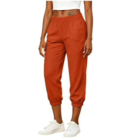 Inleife Women's Elastic Cuffed Jogger Capris Fashion Ladies High Waist Loose Tapered Pants Cropped Pants with Pockets
