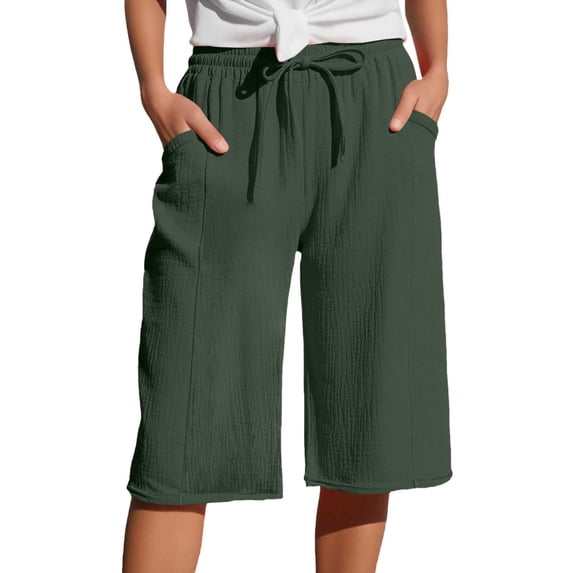 Inleife Women's Fashion Casual Solid Color High Waist Cargo Pants Line Loose Wide Leg Pocket Drying Pants Army Green S