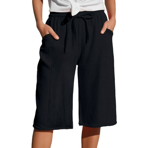 Inleife Women's Fashion Casual Solid Color High Waist Cargo Pants Line Loose Wide Leg Pocket Drying Pants Black XXL