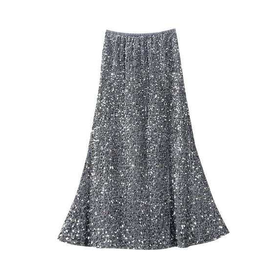 Inleife Women's Fashion High Waist Solid Color Short Skirt Loose Skirt Gray L