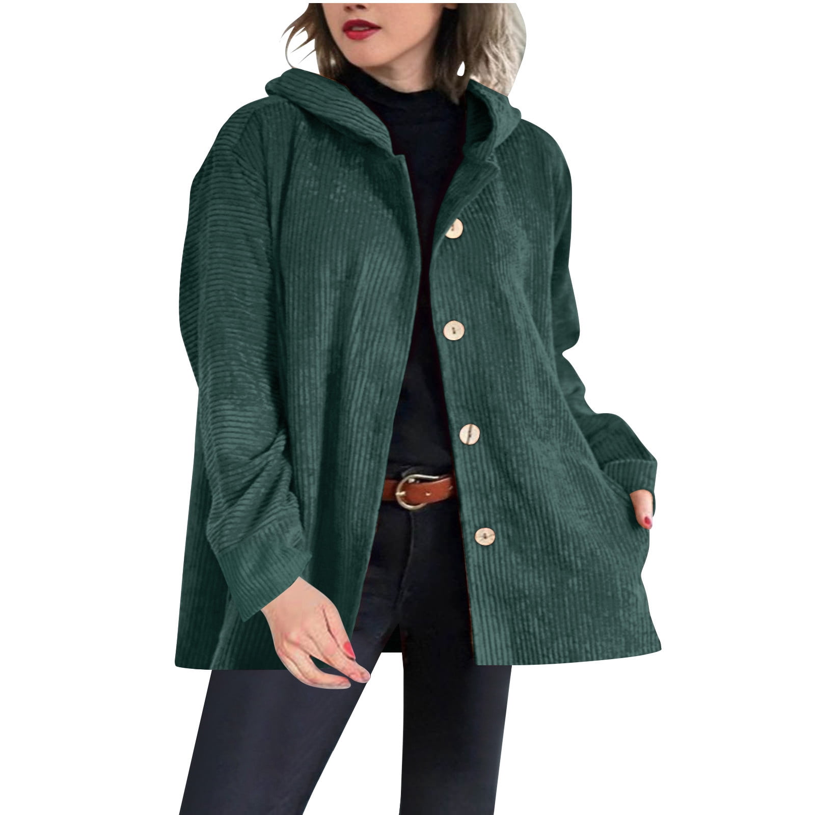 Hooded Oversized Corduroy Casual Jacket