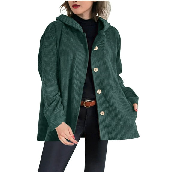 Inleife Women's Fashion Hooded Loose Corduroy Casual Jackets For Women Long-Sleeved Hooded Casual Coat/jacket