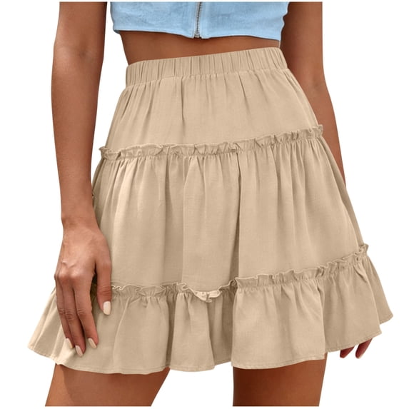 Inleife Women's Floral Short Skirts Fashion Elastic Waist Large Cotton Linen Skirt