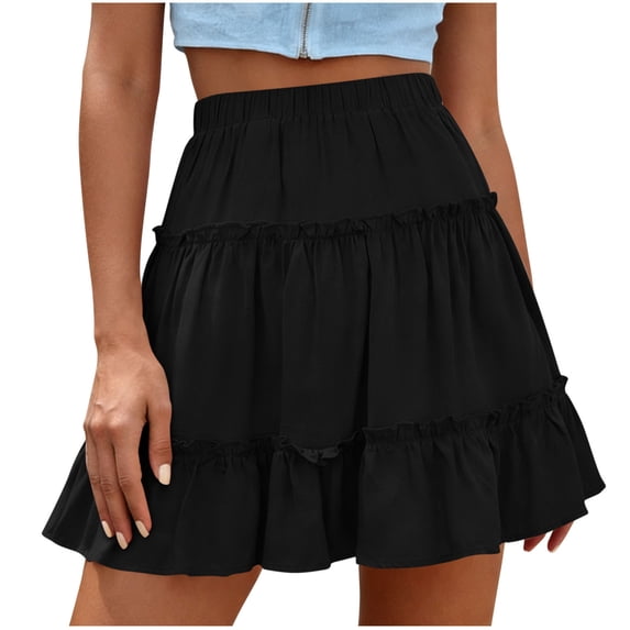Inleife Women's Floral Short Skirts Fashion Elastic Waist Large Cotton Linen Skirt