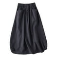 thumbnail image 1 of Inleife Women's Fashion Medium Length Elastic Waist Large Cotton Linen Skirt Navy M, 1 of 7
