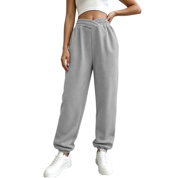 Inleife Women's Fashion Solid Color Bundling Of Feet Trousers Drawstring Full Length Cuffed Pants with Pocket