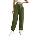 thumbnail image 1 of Inleife Women's Fashion Solid Color Bundling Of Feet Trousers Drawstring Full Length Cuffed Pants with Pocket, 1 of 4