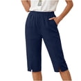 thumbnail image 1 of Inleife Women's Fashion Solid Color Capri Pants Casual High Waist Cropped Trousers with Pockets And Slit Hem Navy M, 1 of 6