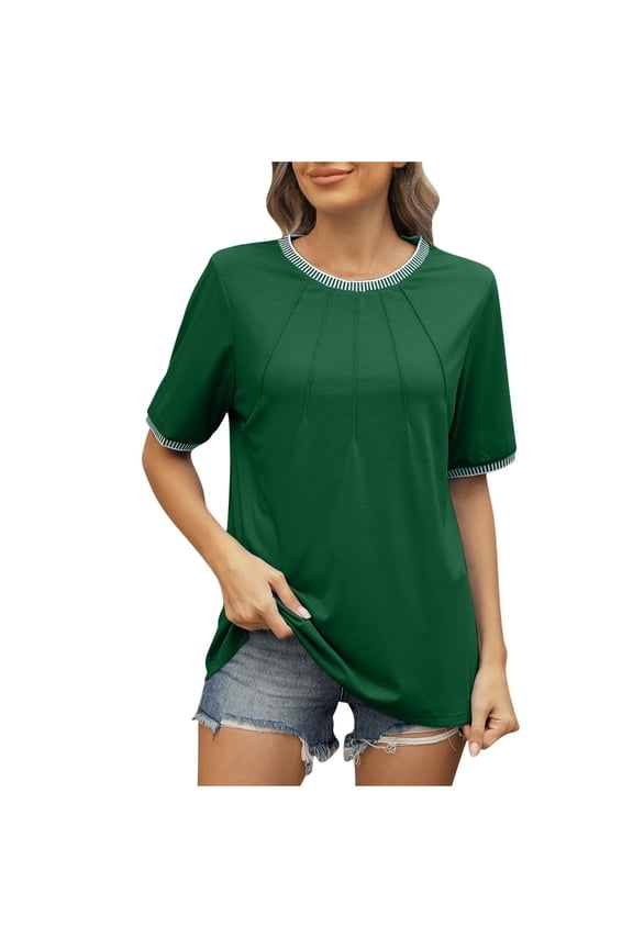 Women's Fashion Tees Casual Spring And Summer New Loose Thread Stitching Crewneck Short-Sleeved T-Shirt Top
