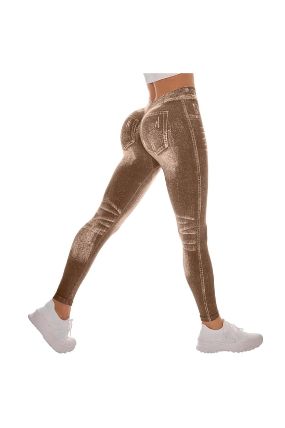 Women's Faux Denim Yoga Leggings Fashion Ladies Span High Elastic Waist Pants Stretchy Yoga Jeggings