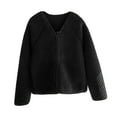 thumbnail image 1 of Inleife Women's Fleece Jackets Short Jacket V-Neck Versatile Long Sleeved Warm Zipper Jacket, 1 of 4