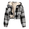 thumbnail image 1 of Inleife Women's Fleece Jackets Short Jacket with Pocket Lined Flannel Thick Plaid Print Long Sleeve Hooded Zipper Thermal Lined, 1 of 6