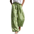 thumbnail image 1 of Inleife Women's Gingham Checkered Relaxed Fit Pants Elastic Waist Lounge Trousers with Pockets, 1 of 6