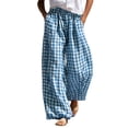 thumbnail image 1 of Inleife Women's Gingham Checkered Relaxed Fit Pants Elastic Waist Lounge Trousers with Pockets, 1 of 6