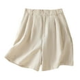 thumbnail image 1 of Inleife Women's Half Shorts Cotton Linen Fashion Fallow Pockets Elastic Waist Drawstring Shorts, 1 of 6