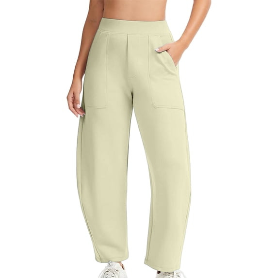 Inleife Women's High Waisted Barrel Sweatpants with Side Pockets - Wide Leg Ankle Length Joggers, Athletic Style Seam Front Lounge Pants